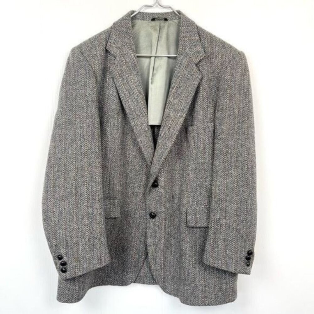 Harris Tweed 80s Wool Herringbone handwoven classic blazer sport coat gray 42